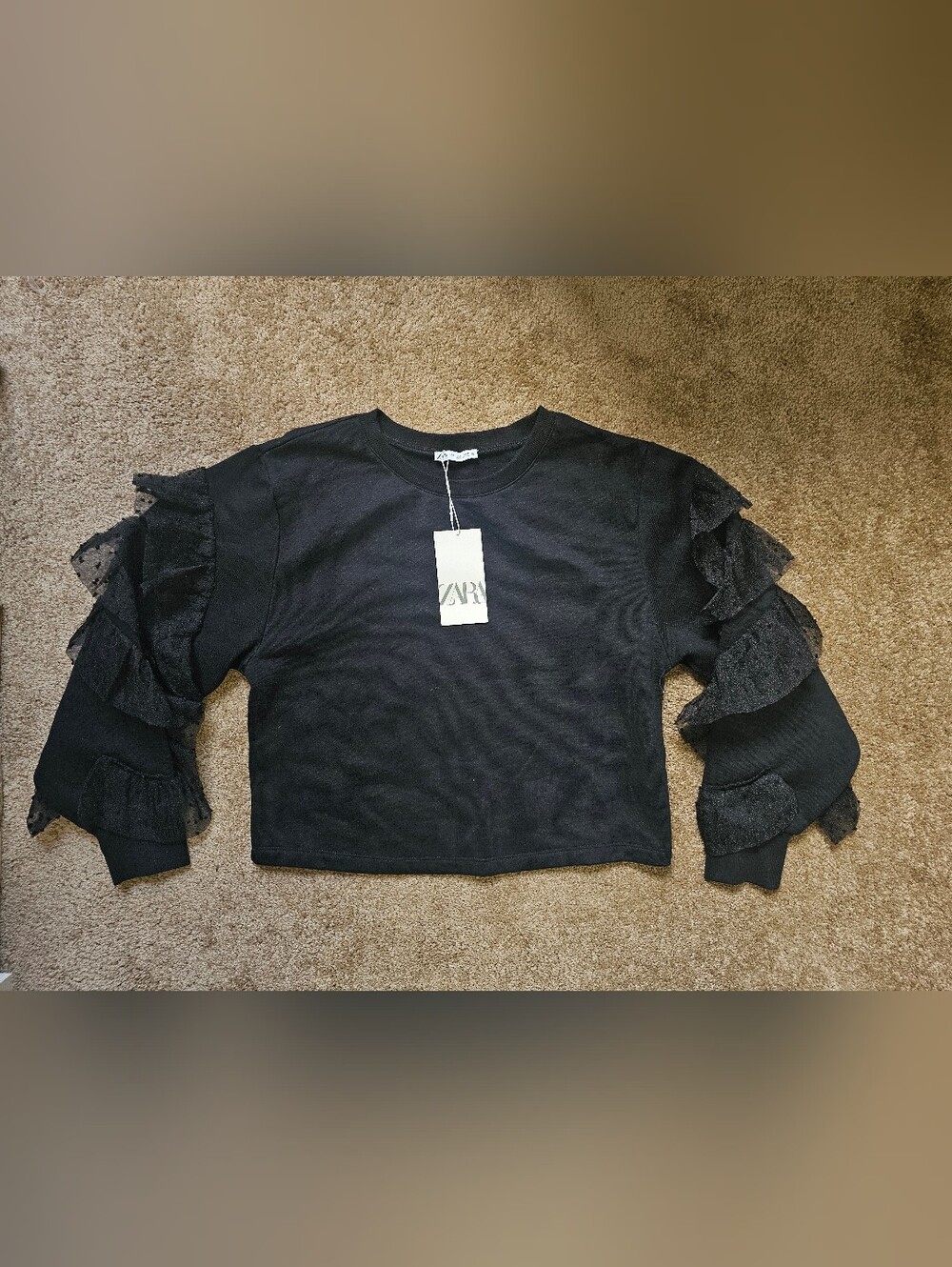 Zara Black Ruffle Sleeve Crop Top